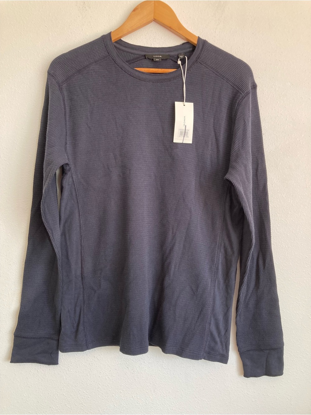 Vince Pima Cotton Blend Thermal Men's Long-Sleeve Waffle Crew Medium Slate Blue